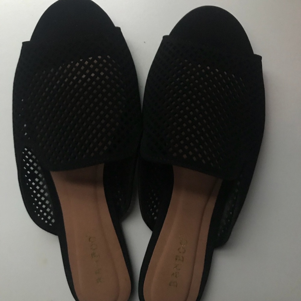 Perforated Nubuck Peep Toe Flat Mule Sandal